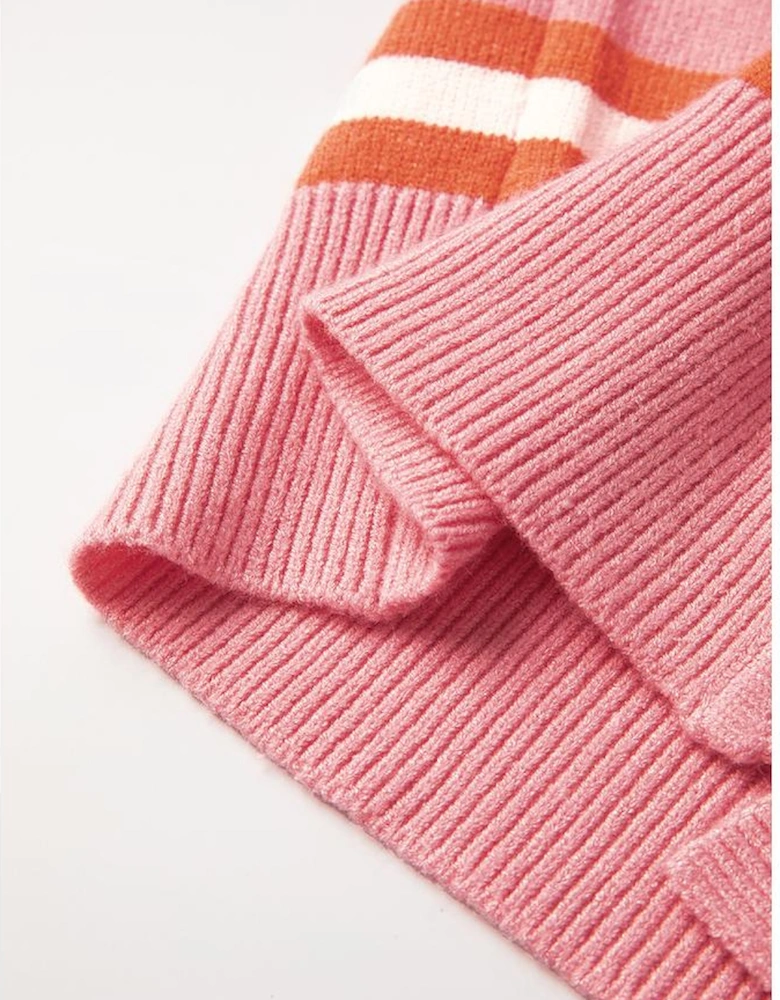 Pink Stripe Drop Shoulder Buttons Cardigan Sweater