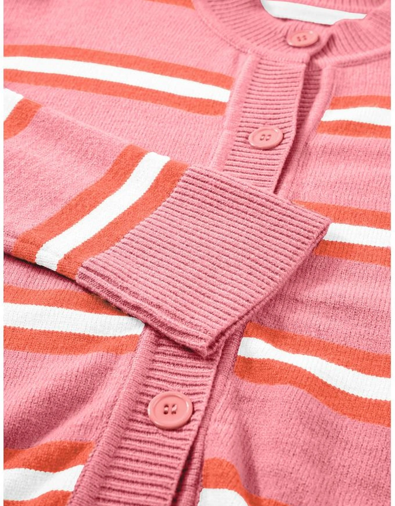 Pink Stripe Drop Shoulder Buttons Cardigan Sweater