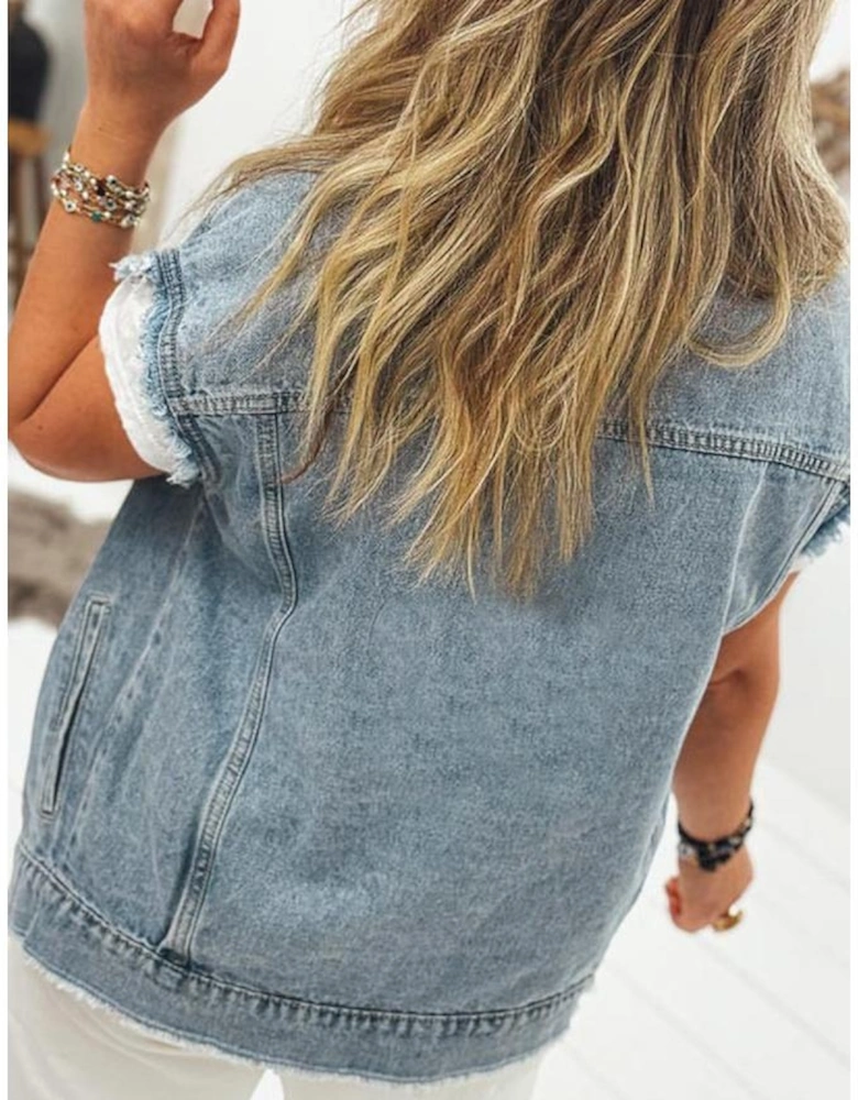 Myosotis Button Flap Pocket Frayed Detail Denim Vest