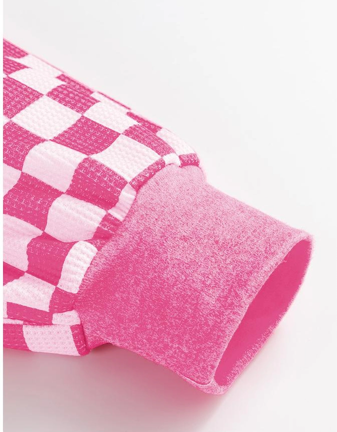 Rose Red Checkerboard Striped Patchwork Lantern Sleeve Pocketed Blouse