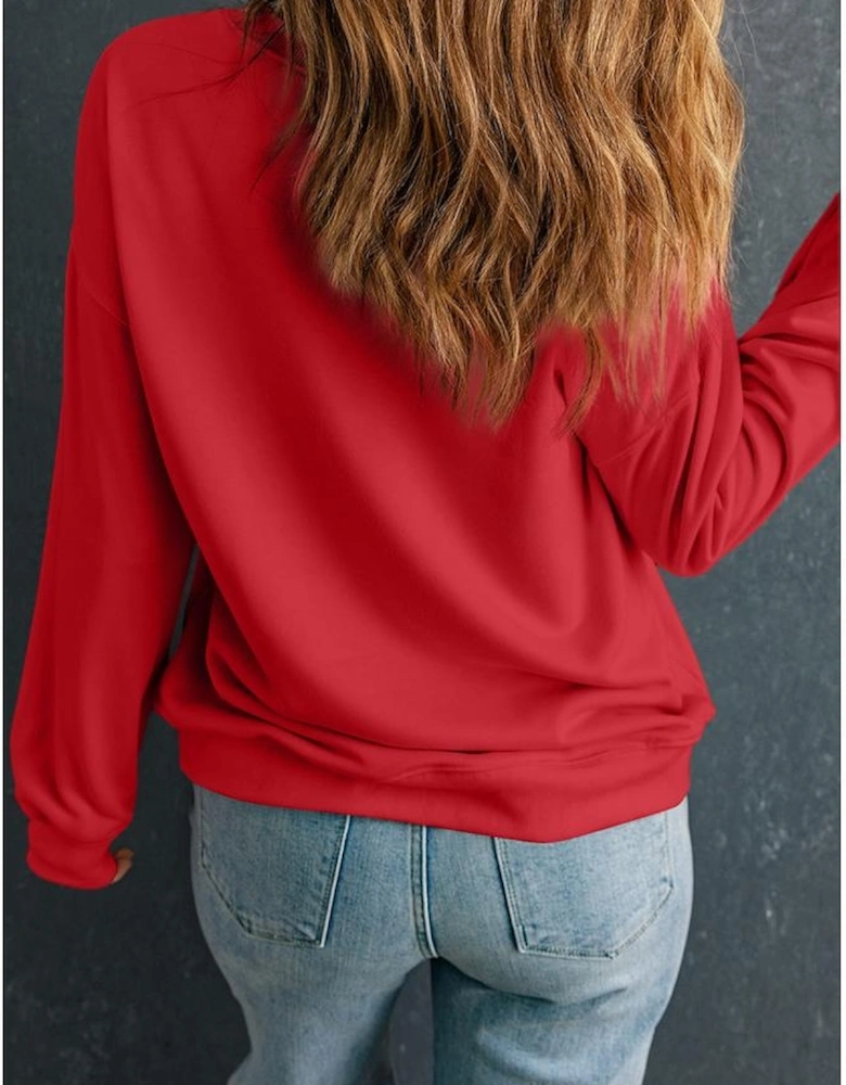 Red Solid Classic Crewneck Pullover Sweatshirt