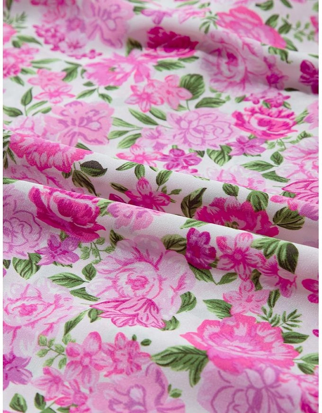 Pink Plus Size Floral Print Smocked Puff Sleeve Dress