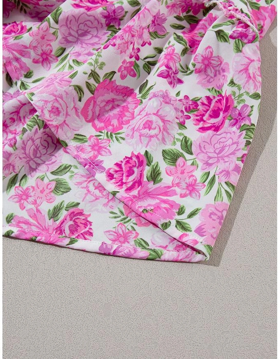 Pink Plus Size Floral Print Smocked Puff Sleeve Dress