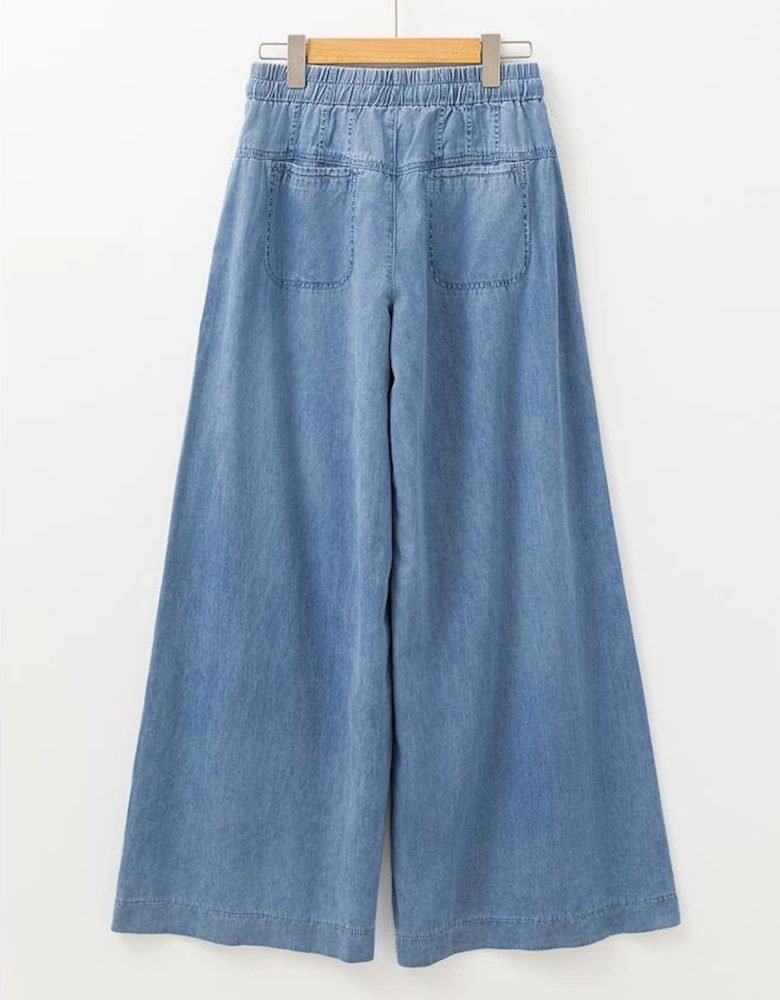 Beau Blue Mineral Wash Button Fly Waist Wide Leg Jeans