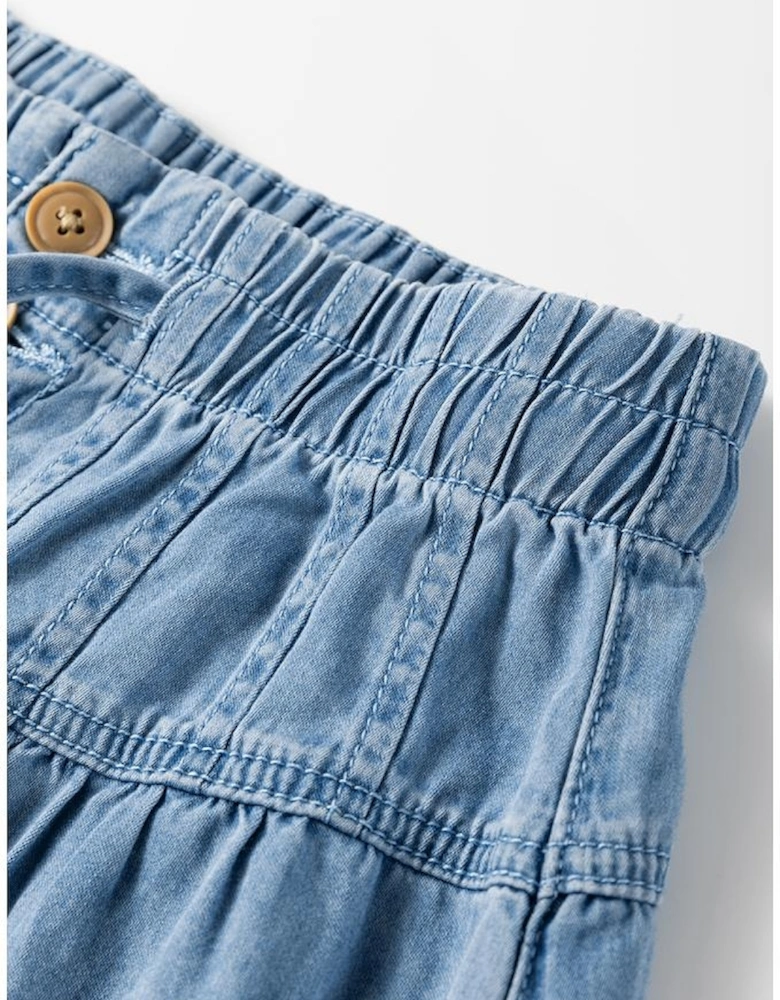 Beau Blue Mineral Wash Button Fly Waist Wide Leg Jeans