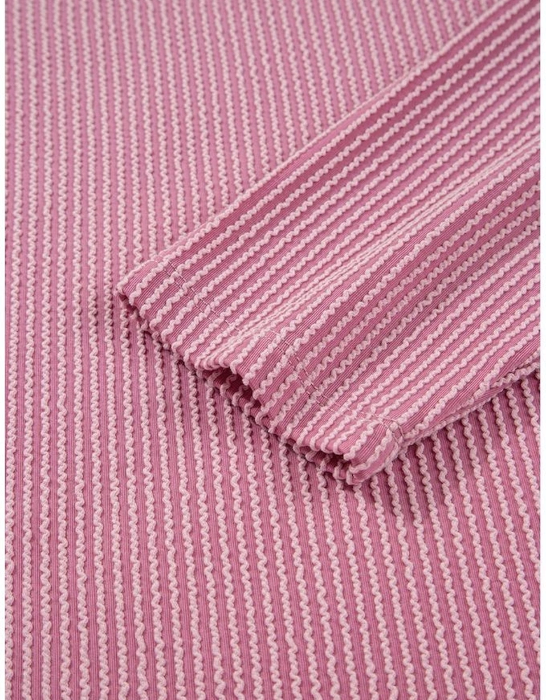 Pink Twisted Rib Texture Exposed Seam Patchwork Loose Long Sleeve Top