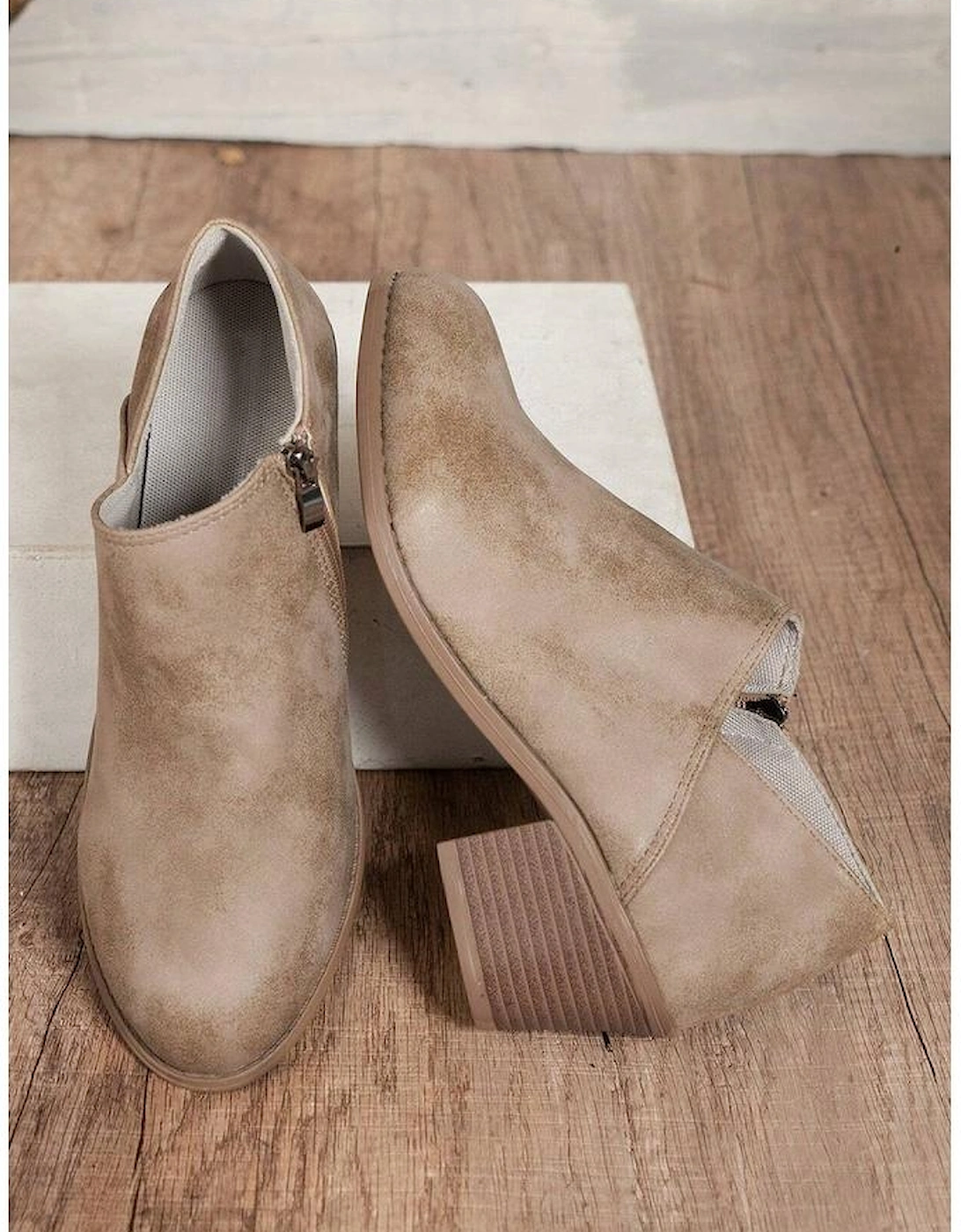 Philippine Gray Tulip Opening Suede Ankle Boots