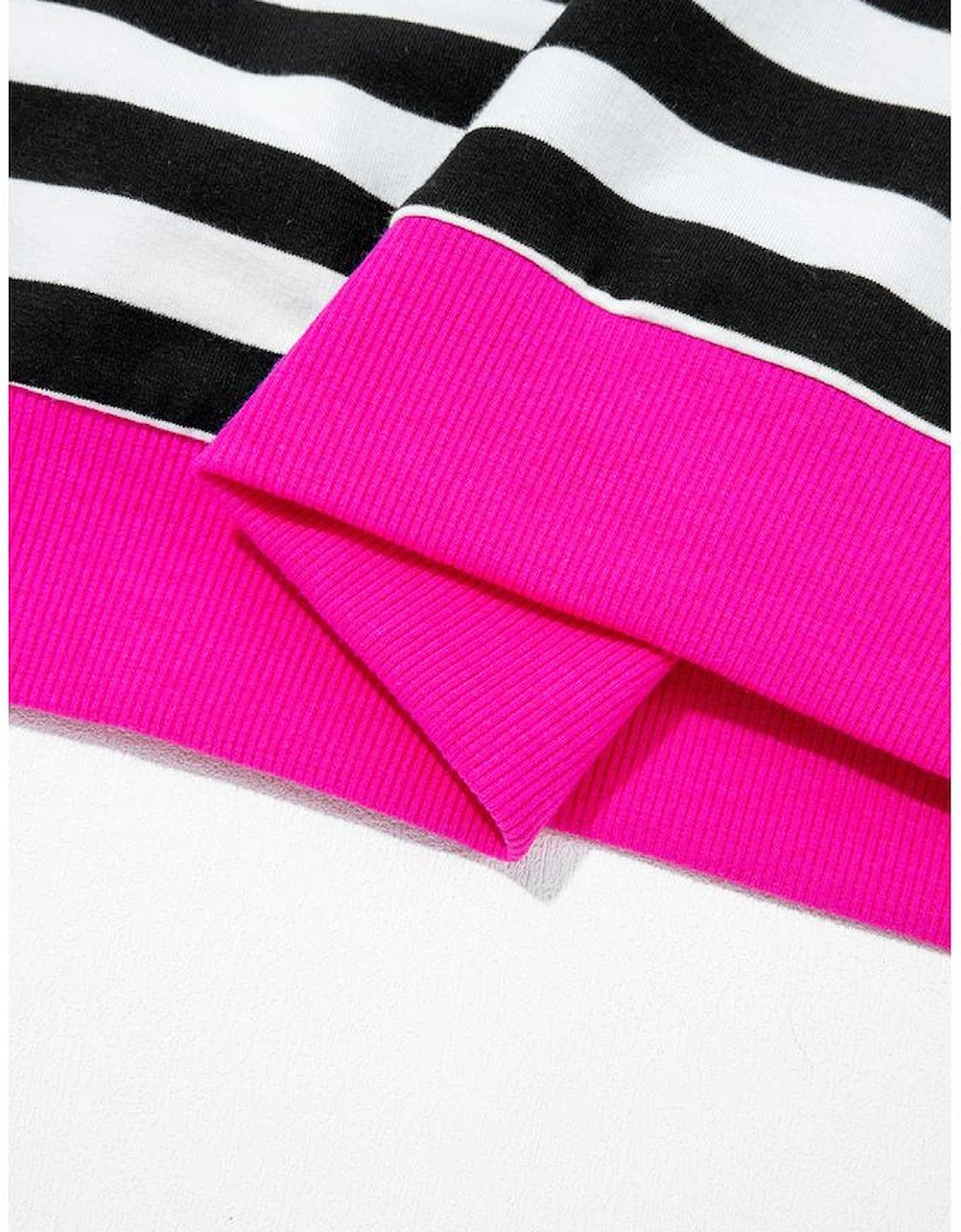 Black Stripe Contrast Ribbed Banding Long Sleeve Blouse Loose Shorts Set