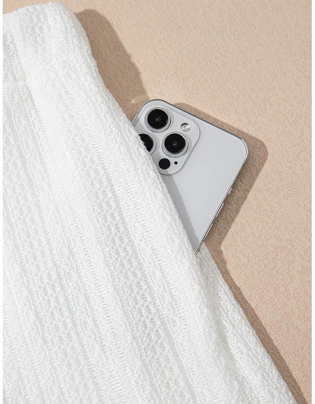 Beige Textured Knit Tank Top and Drawstring Shorts Set