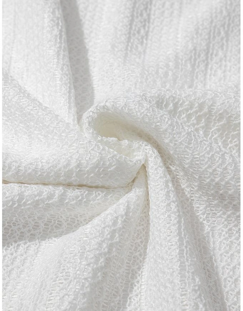 Beige Textured Knit Tank Top and Drawstring Shorts Set