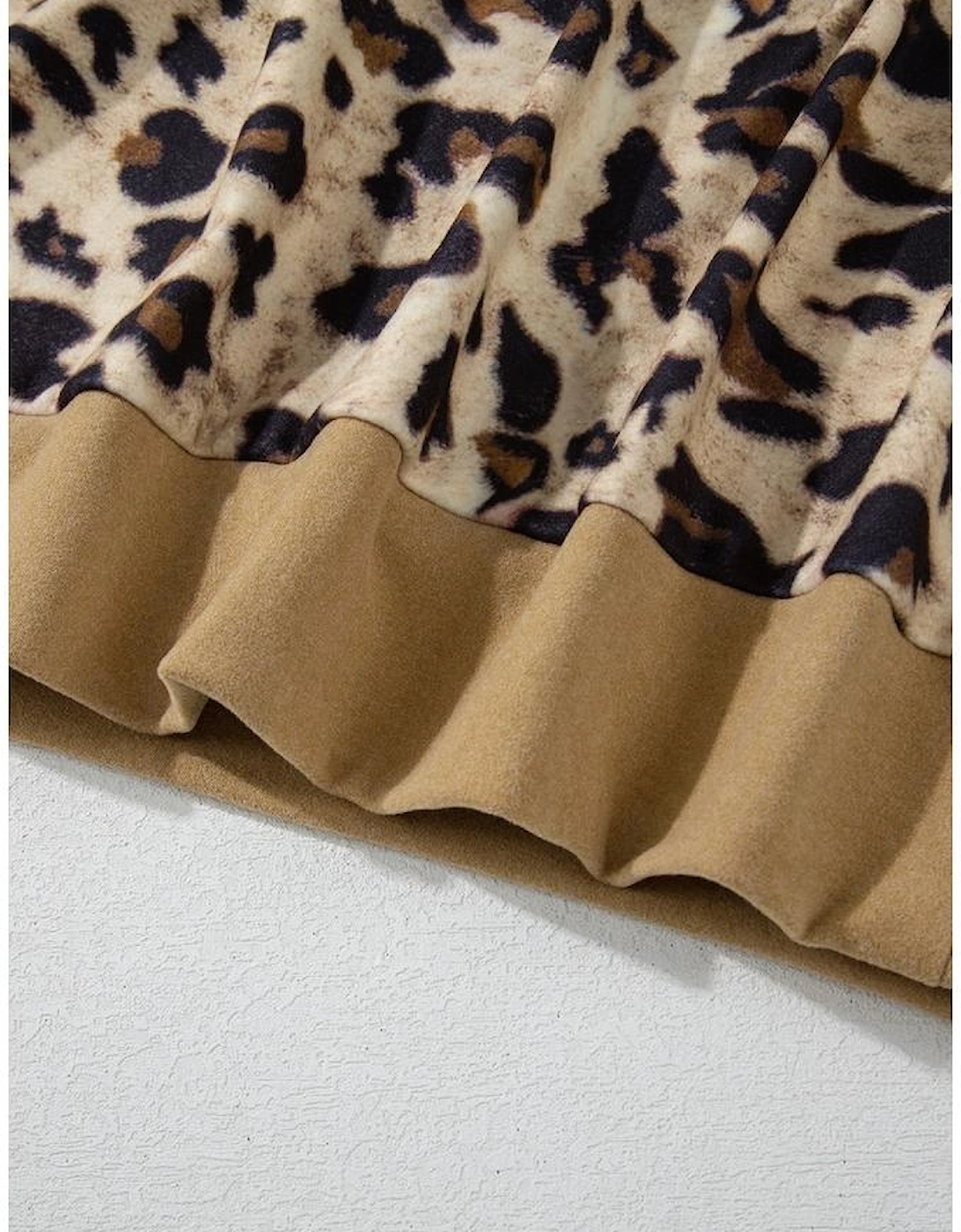 Light French Beige Leopard Print Patchwork Raglan Sleeve Half Buttons Hoodie