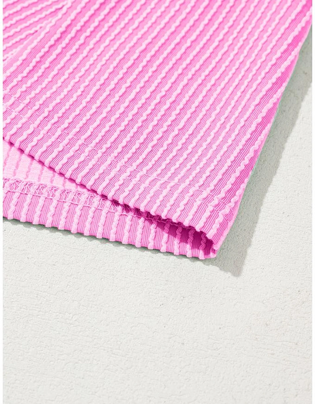 Bright Pink Corded Knit Crew Neck Puff Sleeve Shift Mini Dress