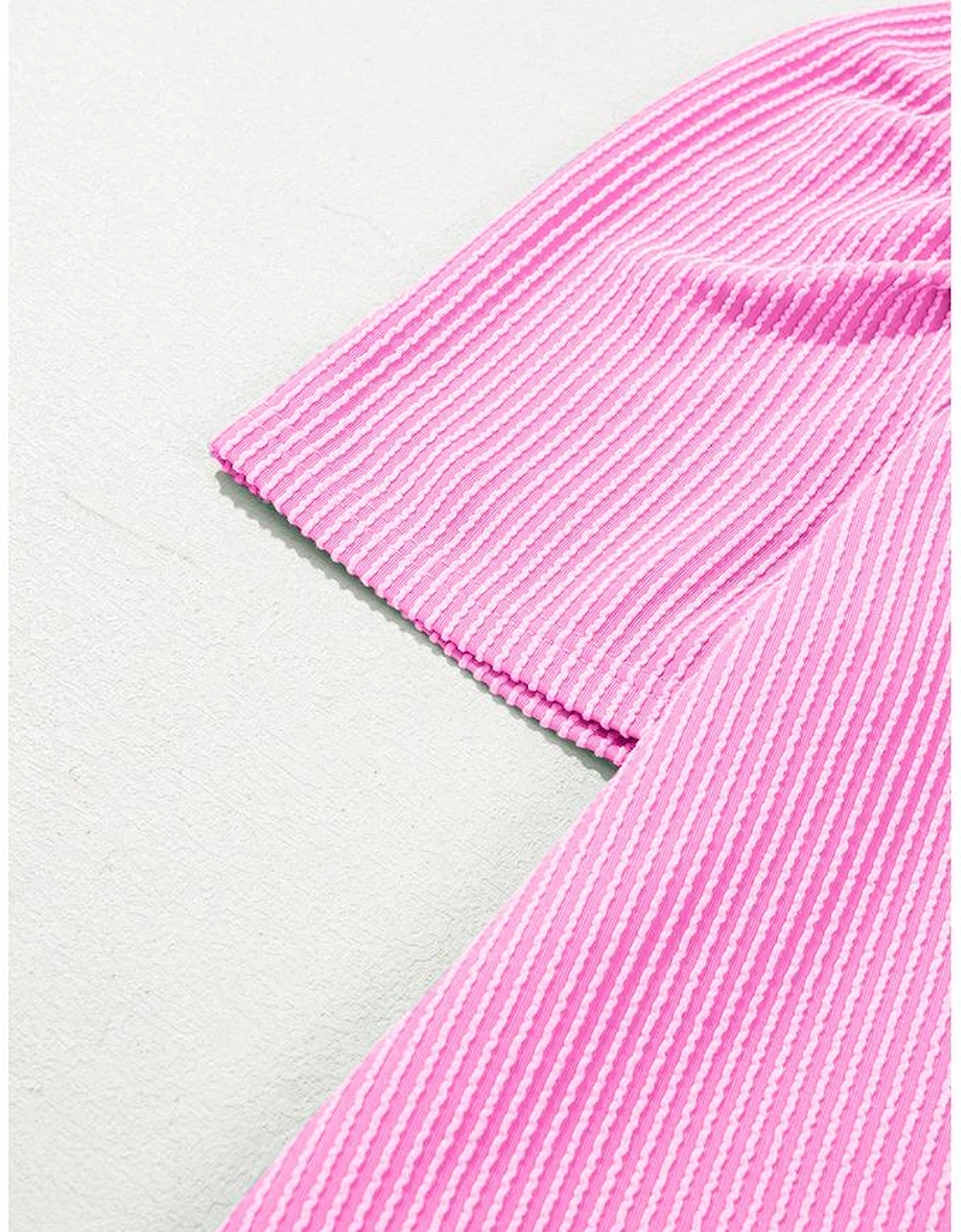 Bright Pink Corded Knit Crew Neck Puff Sleeve Shift Mini Dress