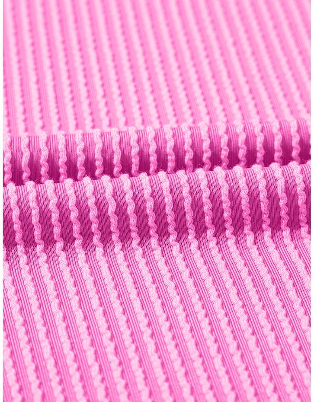 Bright Pink Corded Knit Crew Neck Puff Sleeve Shift Mini Dress