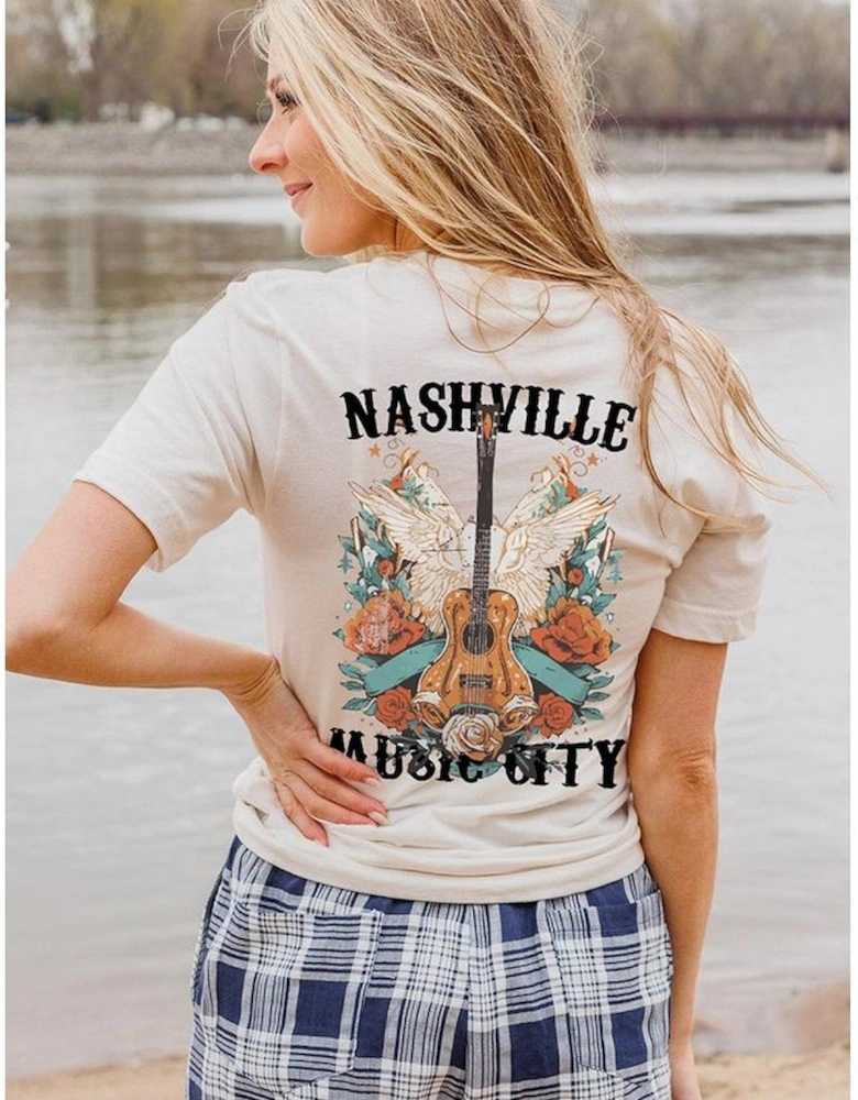 White NASHVILLE MUSIC CITY Guitar Wings Graphic Tee