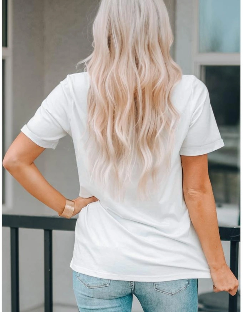 White MAMA Slogan Print Crew Neck Casual T Shirt