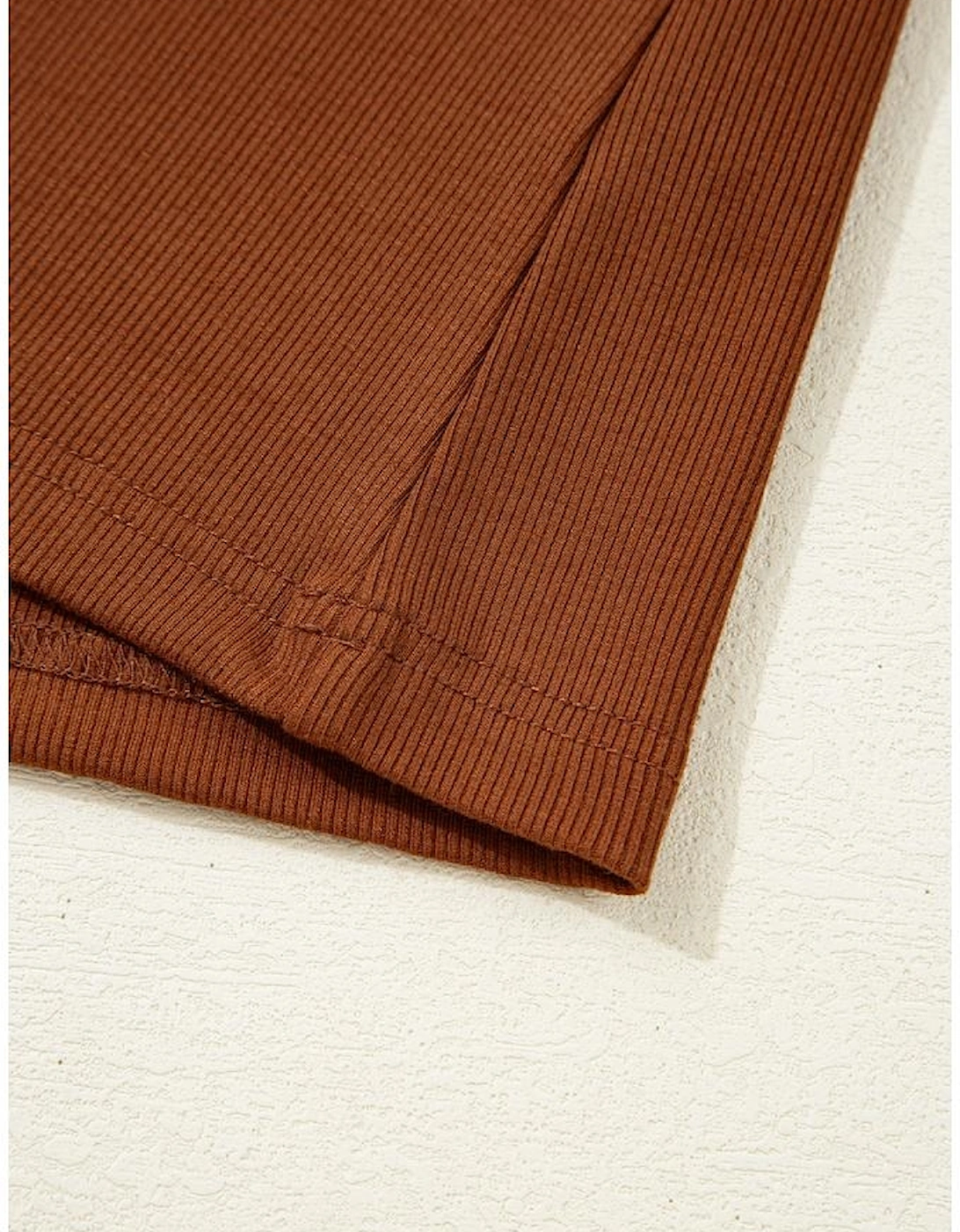 Cinnamon Leather Ruffle Sleeve Patchwork Round Neck Blouse