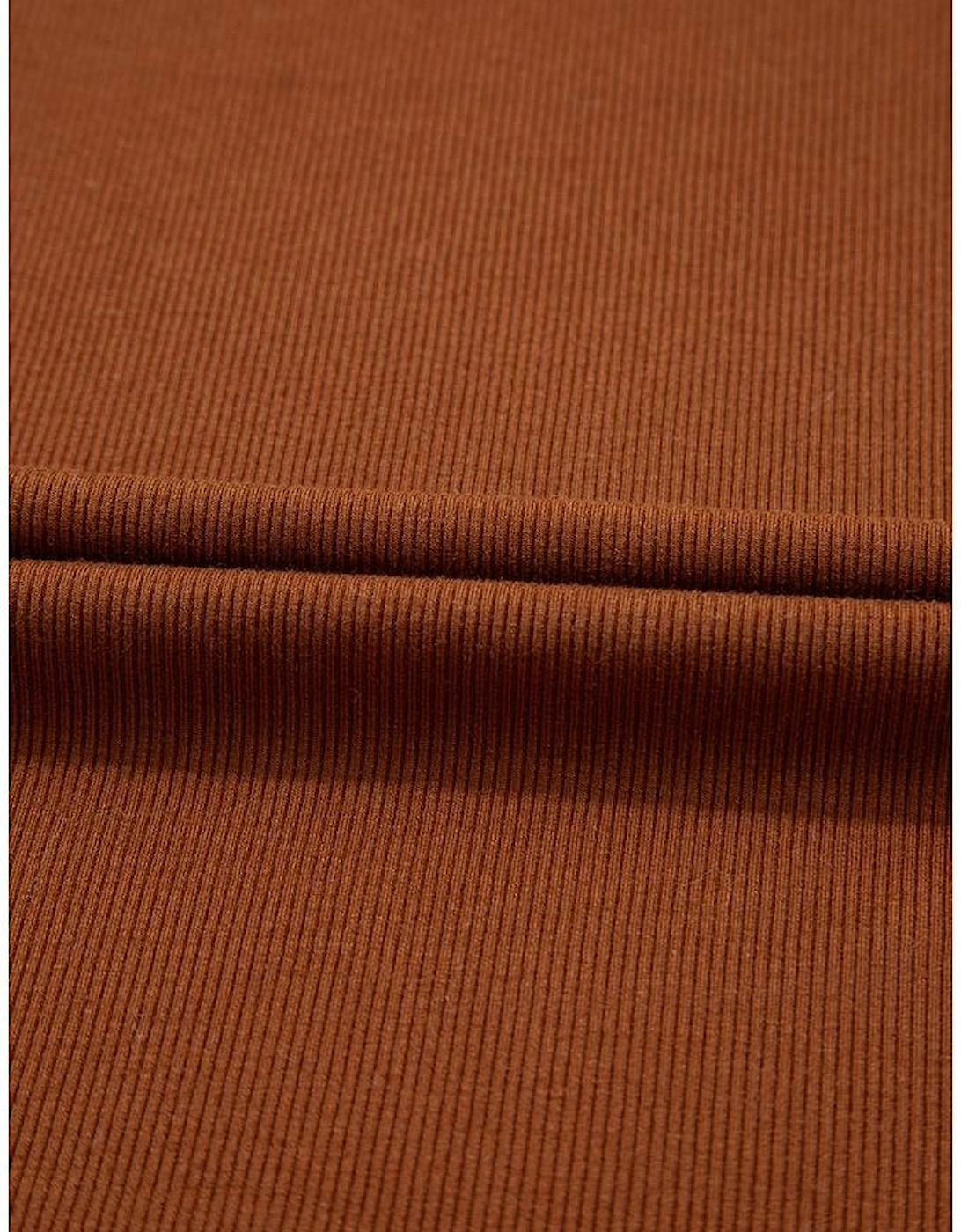 Cinnamon Leather Ruffle Sleeve Patchwork Round Neck Blouse