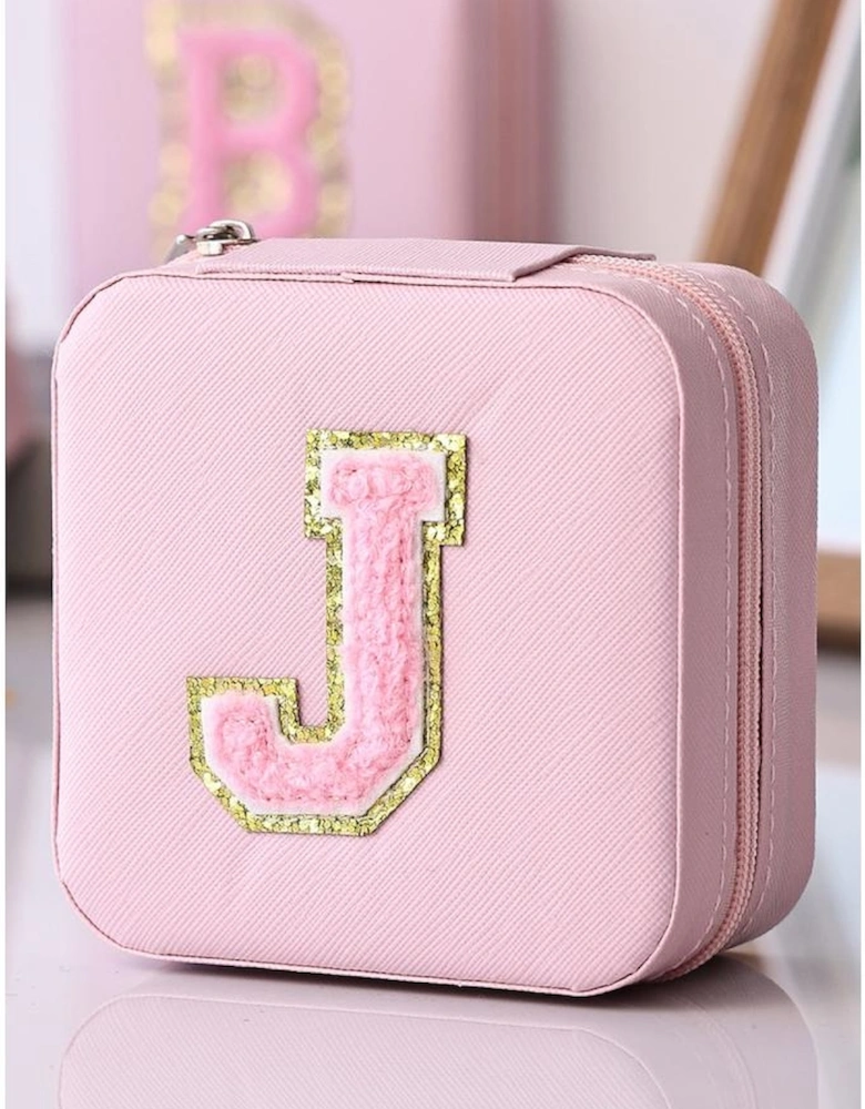 Pink Portable Initial J Jewelry Box
