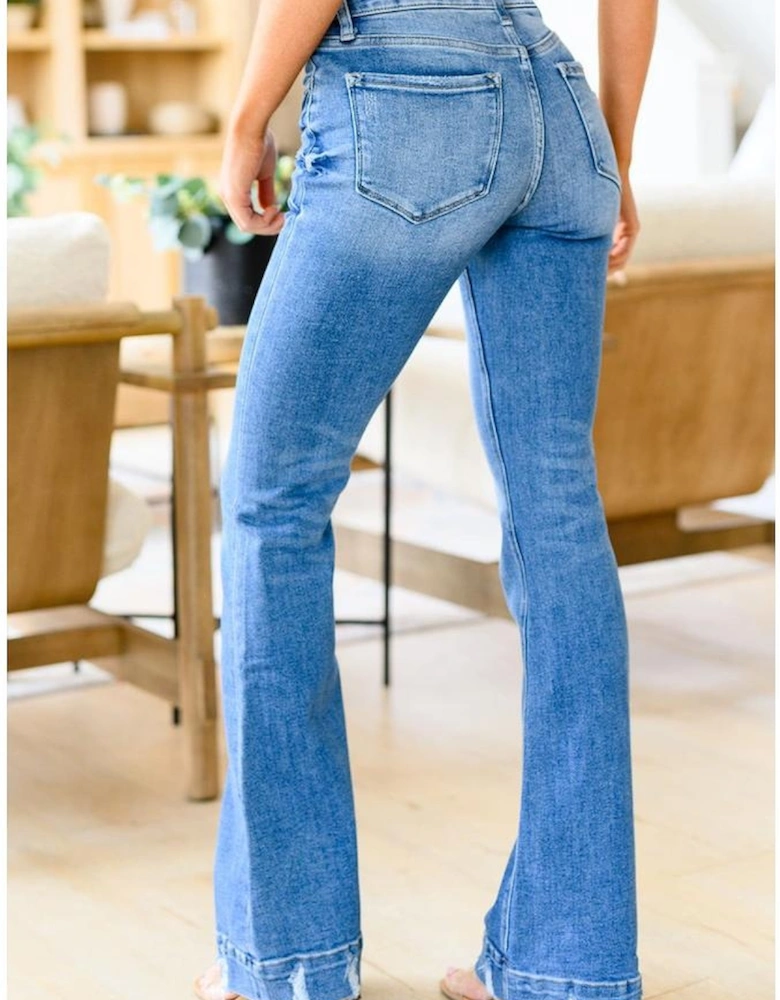 Sky Blue Slight Distressed Medium Wash Flare Jeans