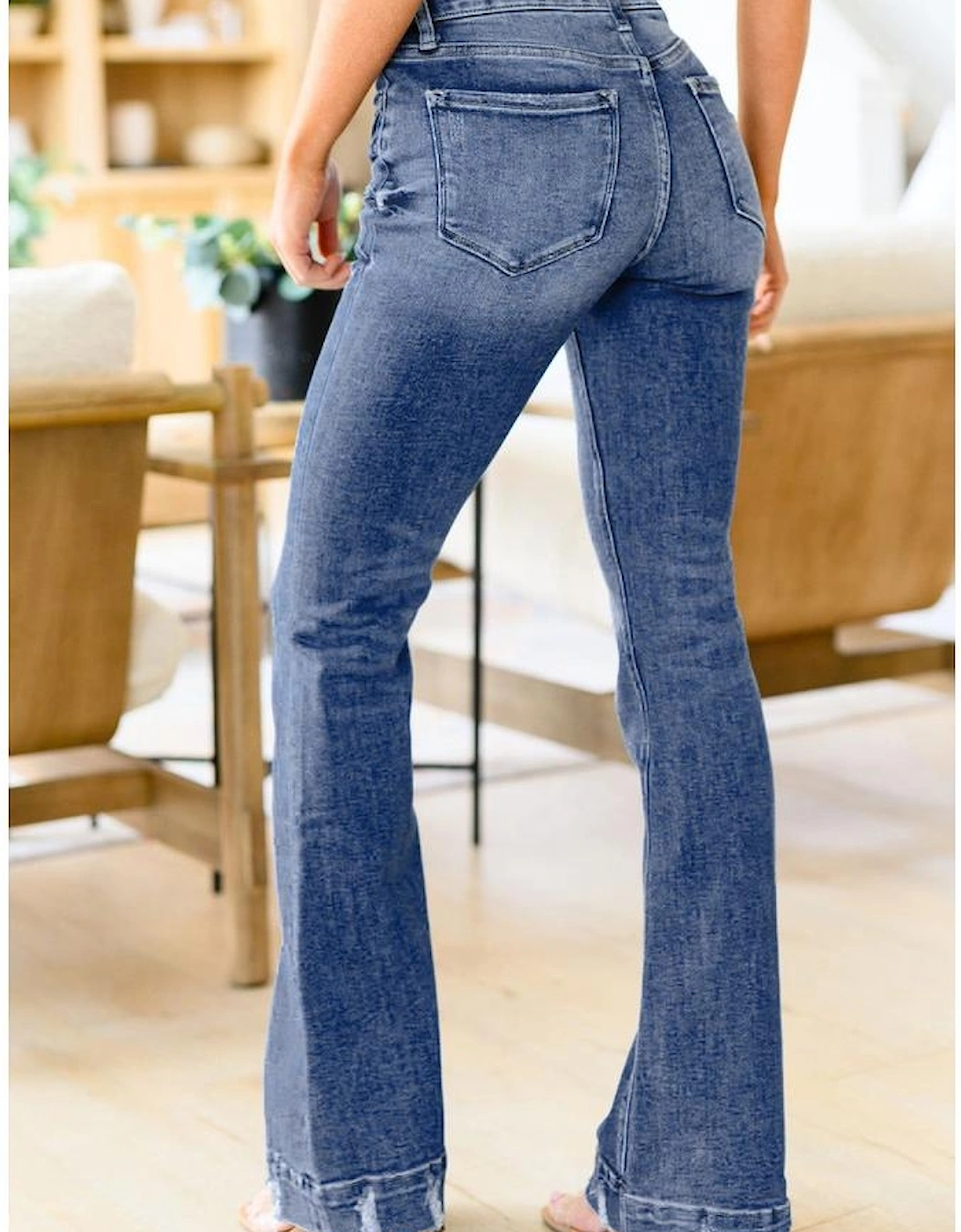 Sky Blue Slight Distressed Medium Wash Flare Jeans