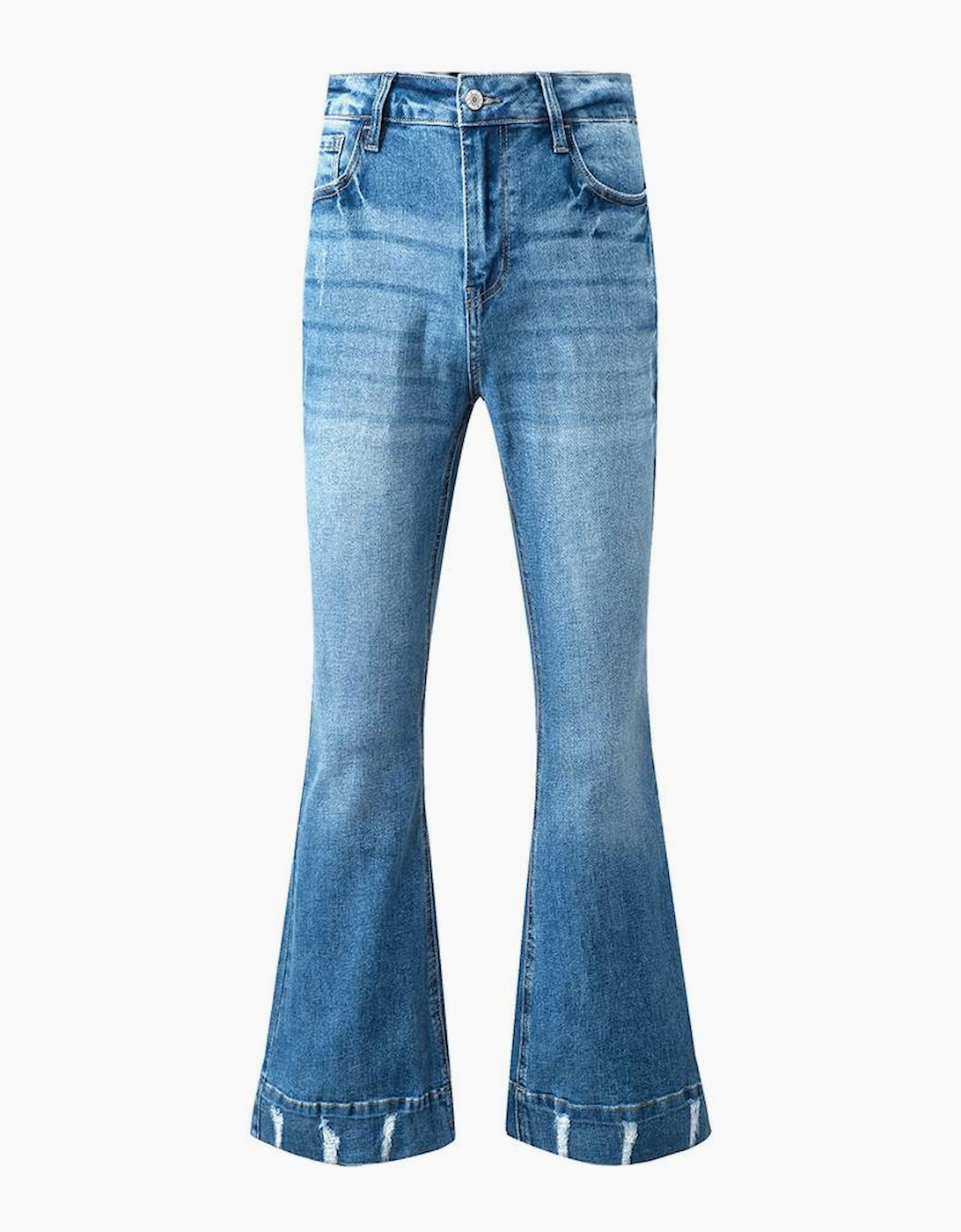 Sky Blue Slight Distressed Medium Wash Flare Jeans