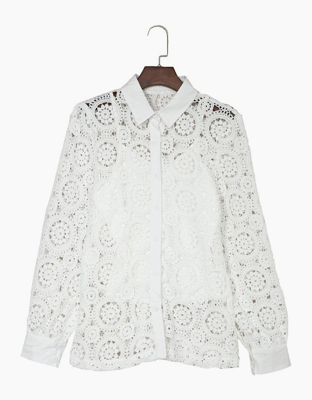 Azura Exchange Lace Hollow-out Shirt with Turn-down Collar