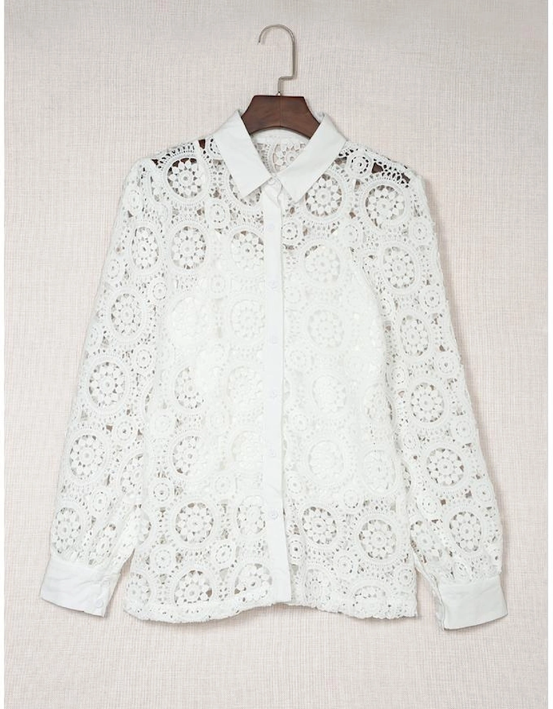 Azura Exchange Lace Hollow-out Shirt with Turn-down Collar