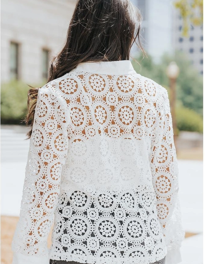 Azura Exchange Lace Hollow-out Shirt with Turn-down Collar