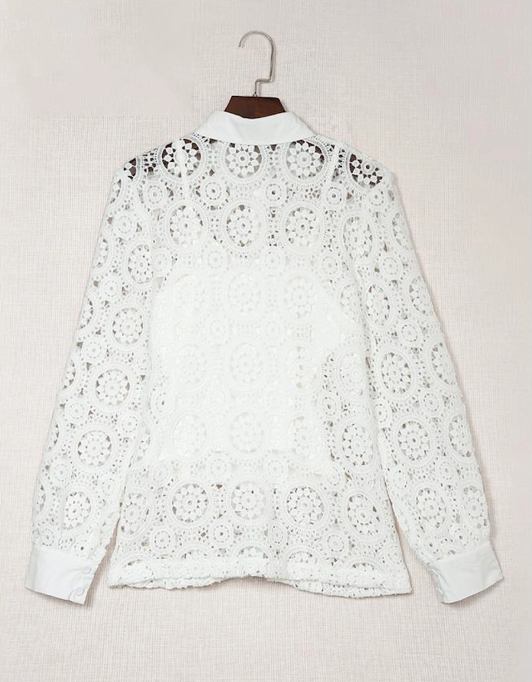 Azura Exchange Lace Hollow-out Shirt with Turn-down Collar