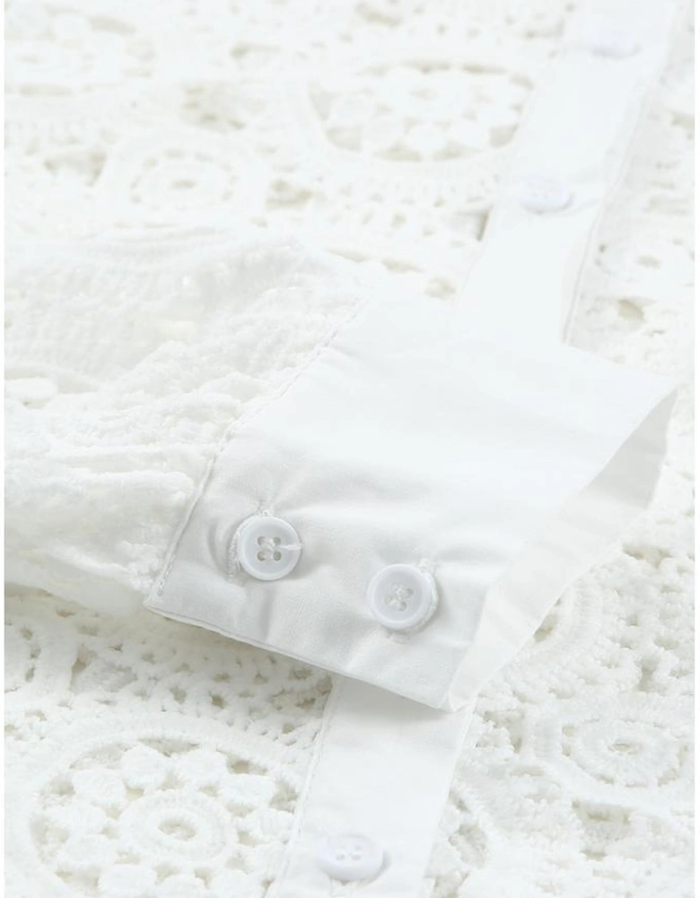 Azura Exchange Lace Hollow-out Shirt with Turn-down Collar