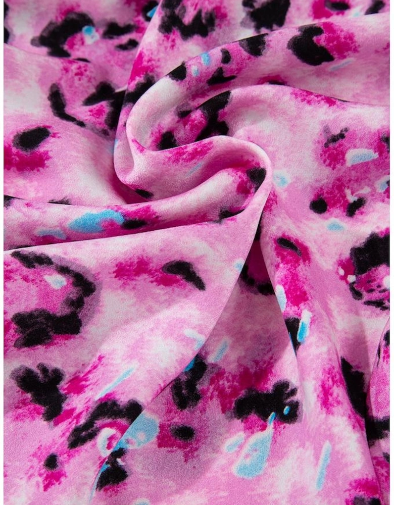 Rose Leopard Print Buttoned Front 3/4 Sleeve Tiered Ruffled Hem Dress