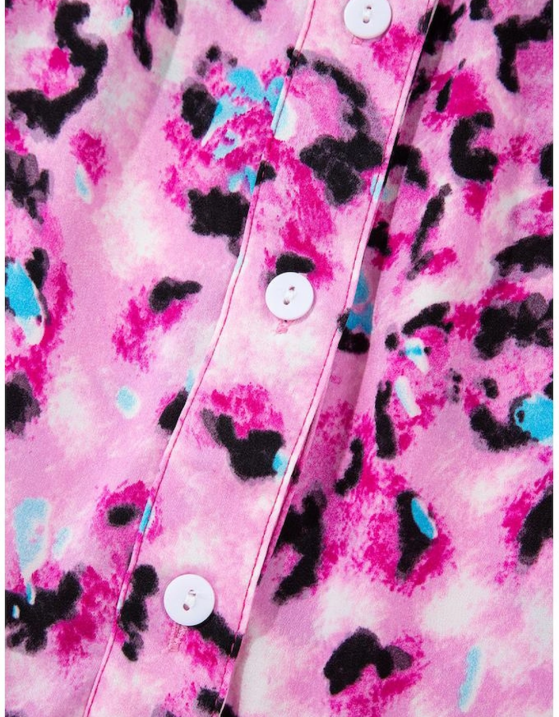 Rose Leopard Print Buttoned Front 3/4 Sleeve Tiered Ruffled Hem Dress