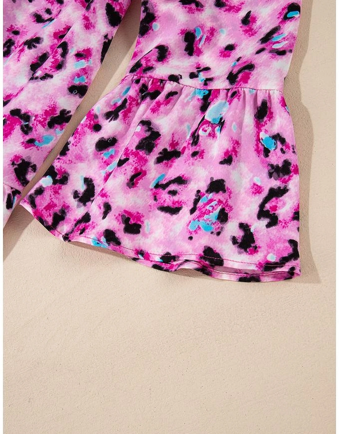 Rose Leopard Print Buttoned Front 3/4 Sleeve Tiered Ruffled Hem Dress