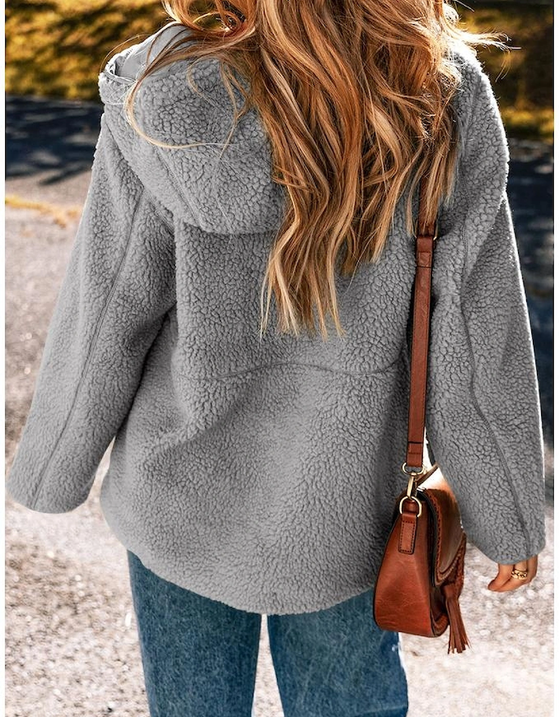 Medium Grey Fleece Zip Up Drawstring Hooded Pocketed Jacket