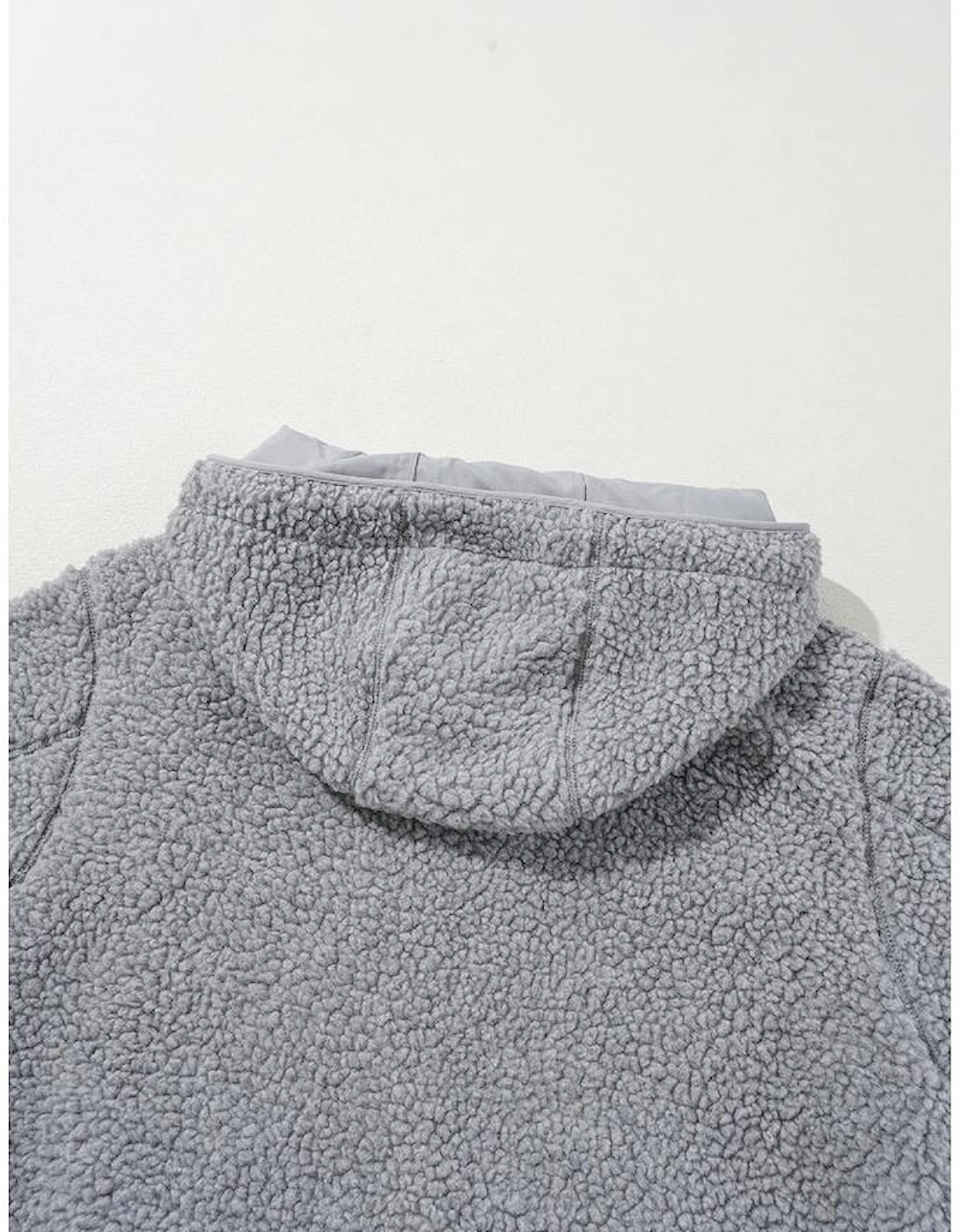 Medium Grey Fleece Zip Up Drawstring Hooded Pocketed Jacket