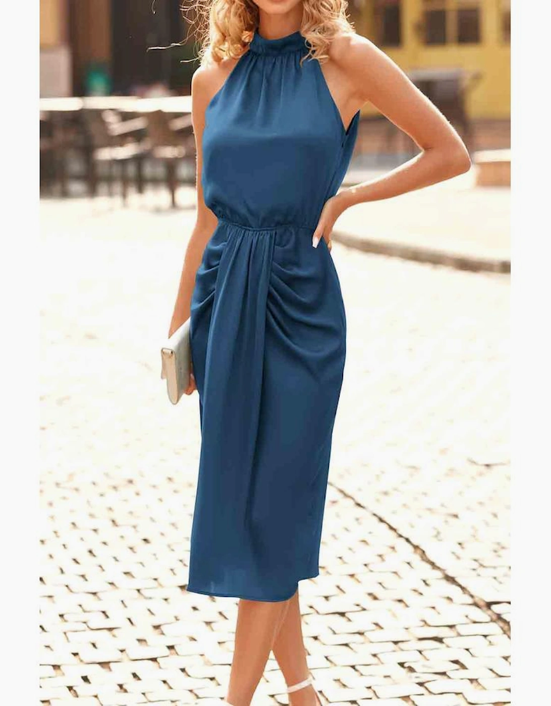 Azura Exchange Satin Ruched Sleeveless Midi Dress