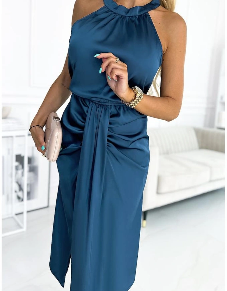 Azura Exchange Satin Ruched Sleeveless Midi Dress