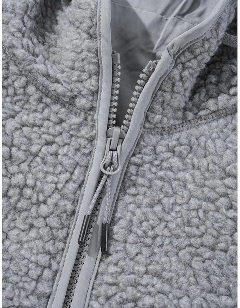 Medium Grey Fleece Zip Up Drawstring Hooded Pocketed Jacket