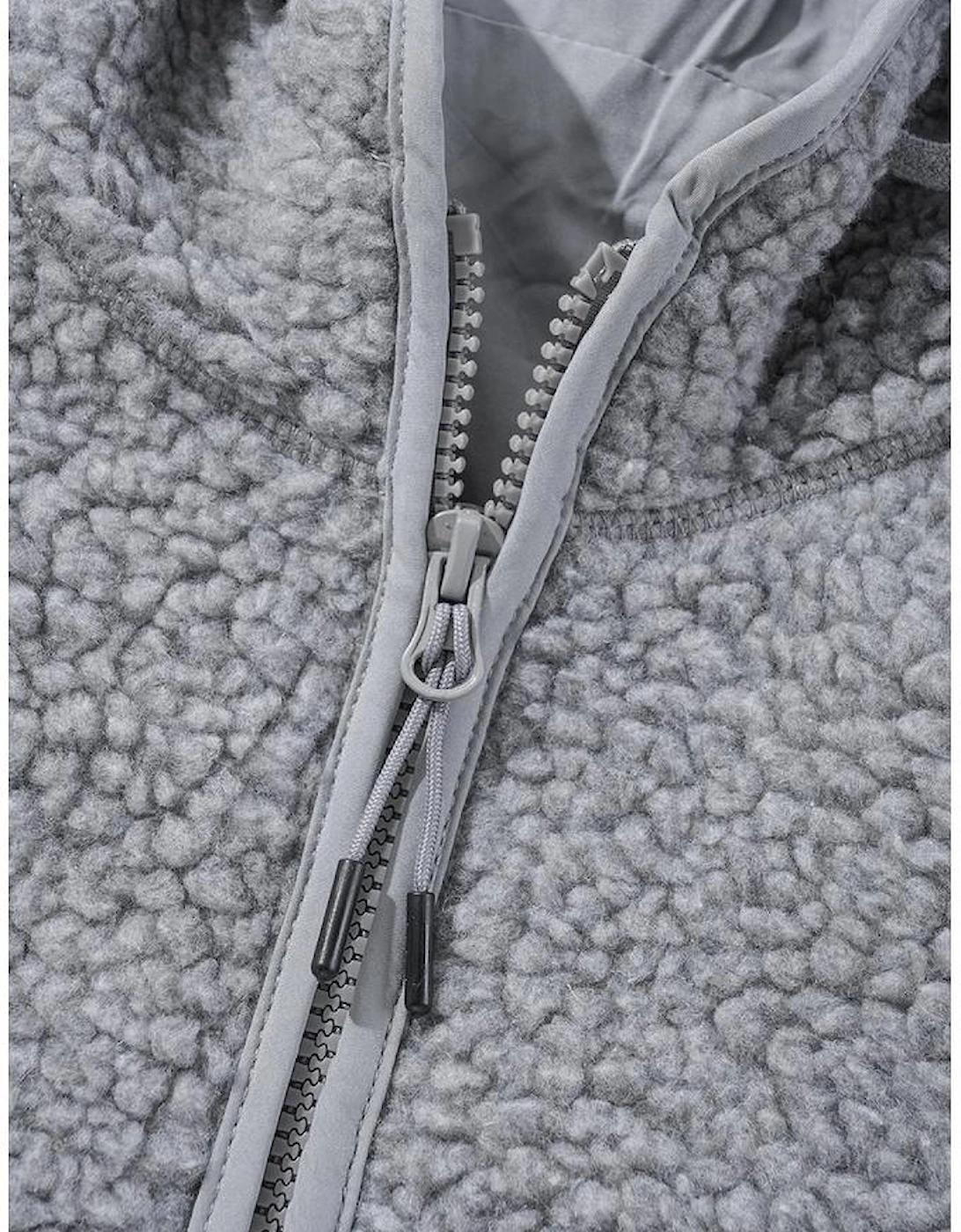 Medium Grey Fleece Zip Up Drawstring Hooded Pocketed Jacket