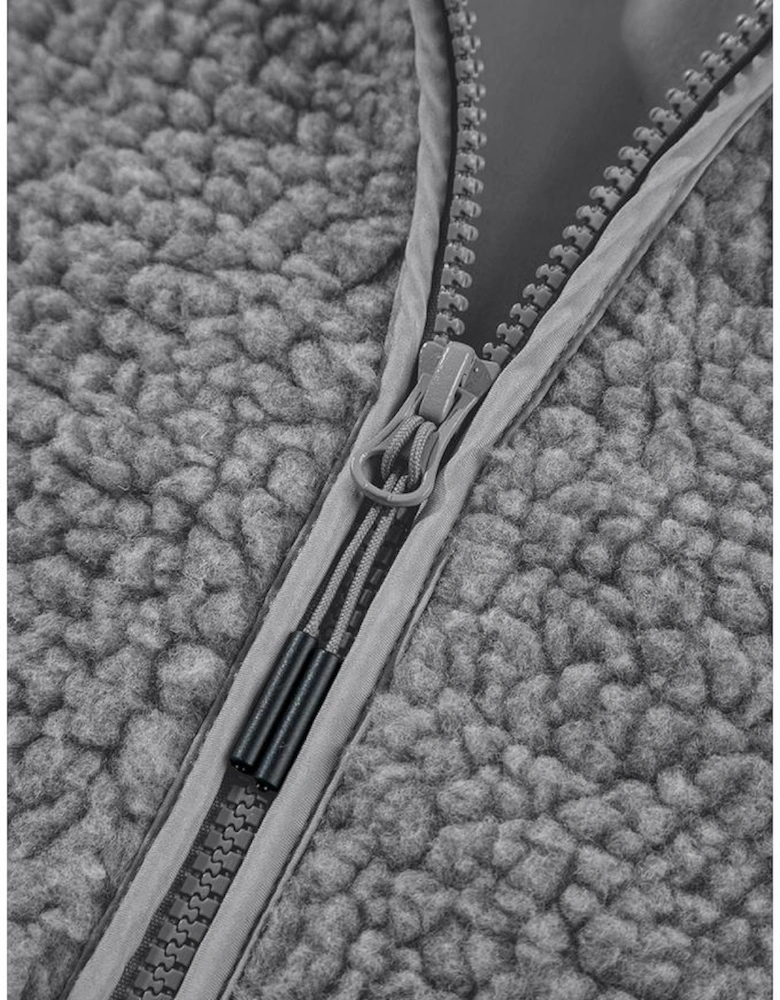 Medium Grey Fleece Zip Up Drawstring Hooded Pocketed Jacket