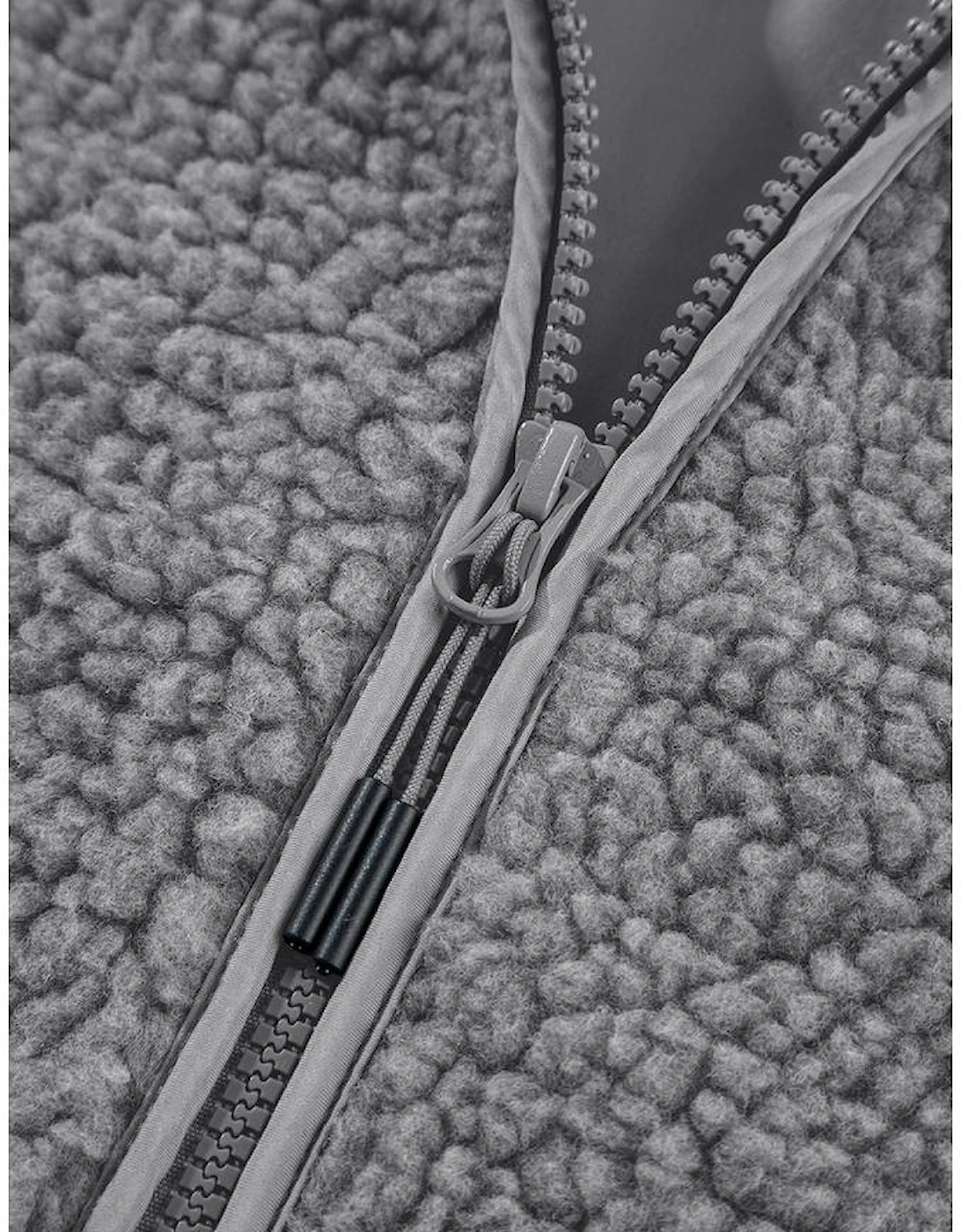 Medium Grey Fleece Zip Up Drawstring Hooded Pocketed Jacket