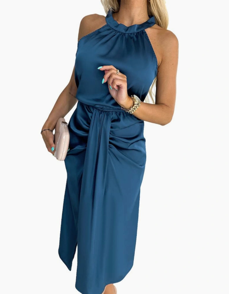 Azura Exchange Satin Ruched Sleeveless Midi Dress