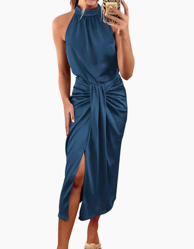 Azura Exchange Satin Ruched Sleeveless Midi Dress