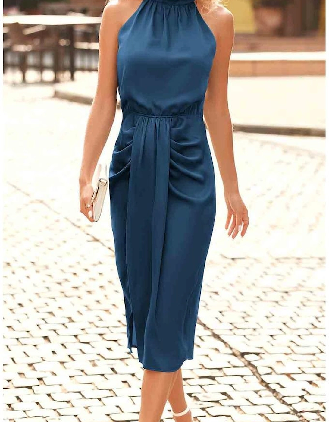 Azura Exchange Satin Ruched Sleeveless Midi Dress