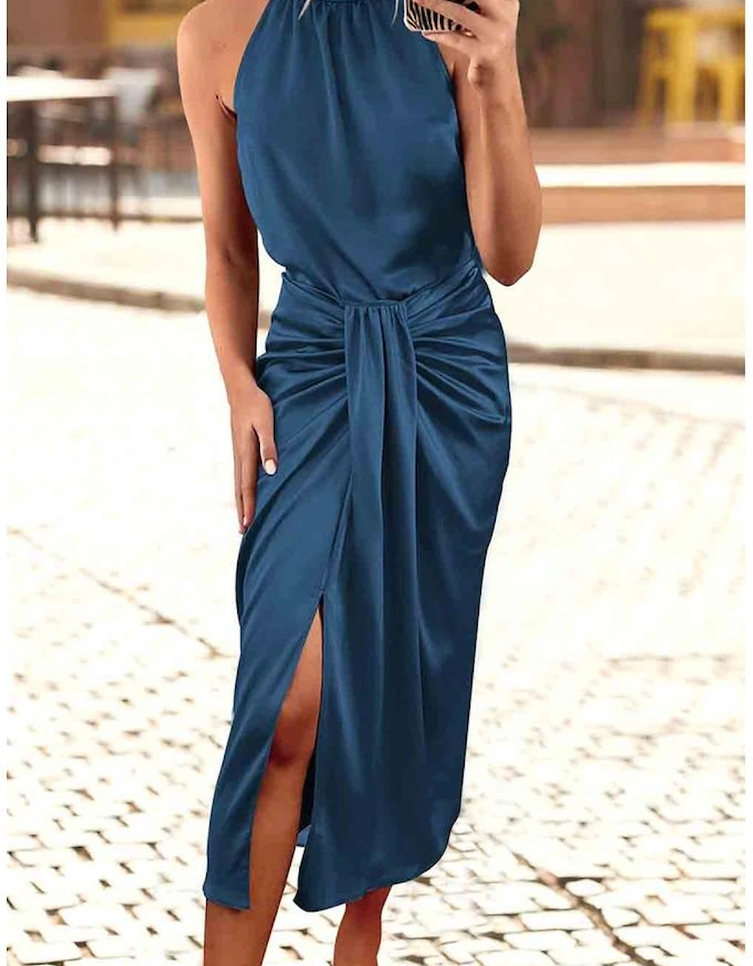 Azura Exchange Satin Ruched Sleeveless Midi Dress