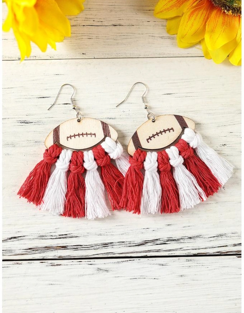 Red Rugby Shape Color Block Braided Tasseled Drop Earrings