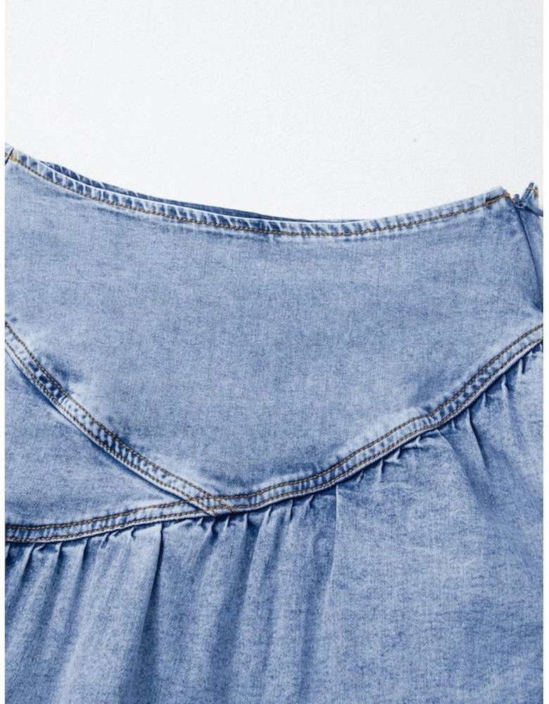 Beau Blue Asymmetric Ruffle Overlay Denim Mini Skirt
