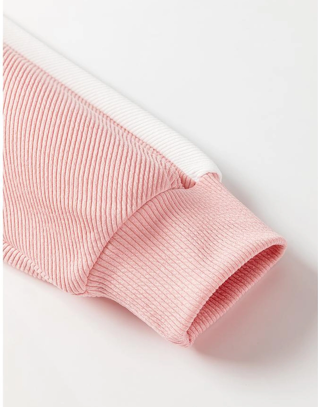 Pink Colorblock Ribbed Collared Oversized Sweatshirt