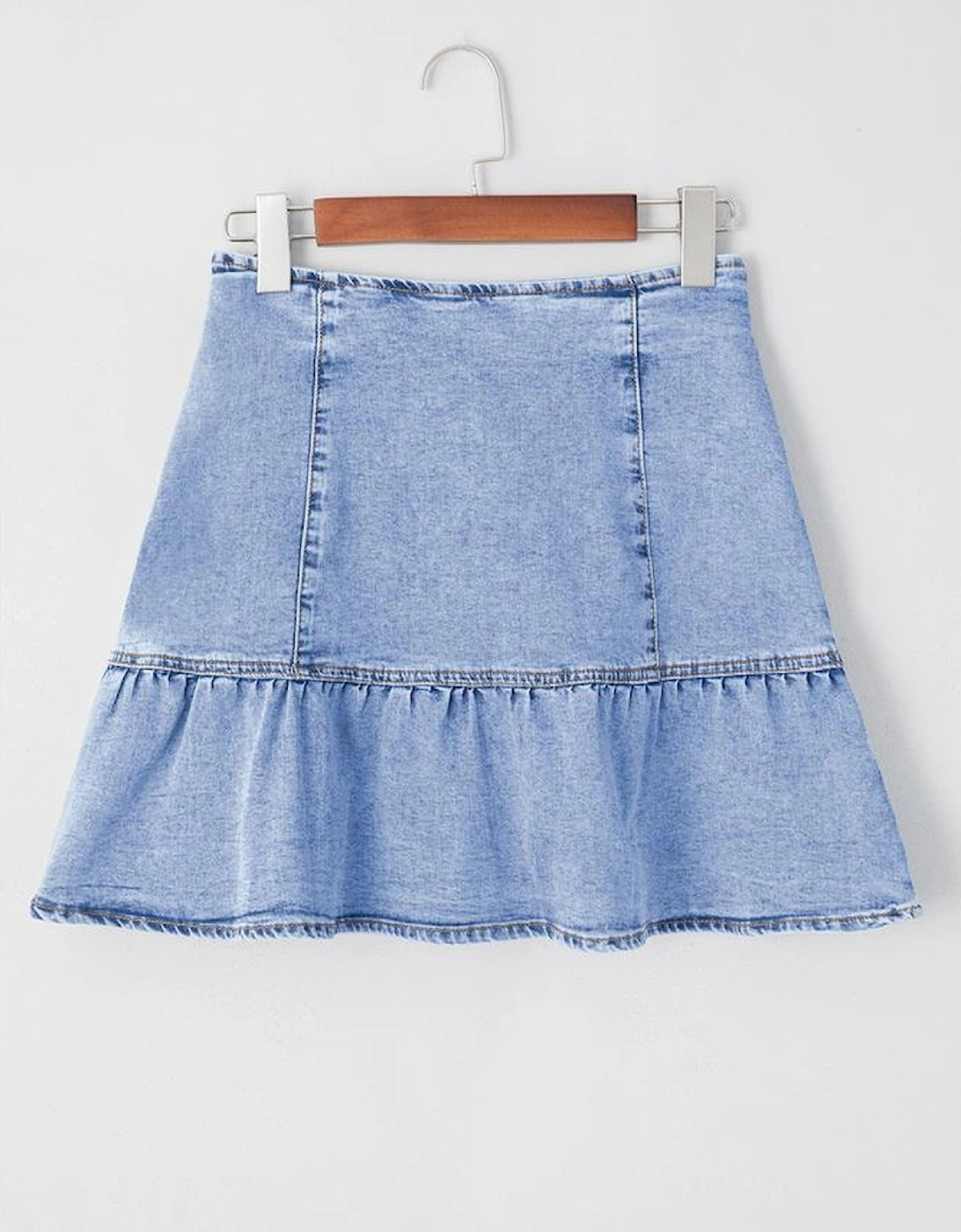 Beau Blue Asymmetric Ruffle Overlay Denim Mini Skirt